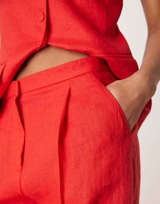 Mango – Elegante, gerade geschnittene Hose aus Leinen in Rot, Kombiteil, 2 von 5