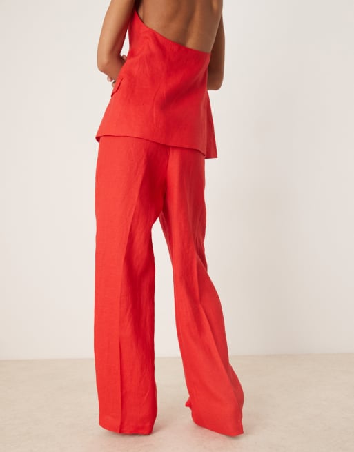 Mango – Elegante, gerade geschnittene Hose aus Leinen in Rot, Kombiteil, 3 von 5