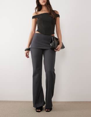 Mango - Elegante, gerade geschnittene Hose in Anthrazit mit Rock-Overlay-Grau