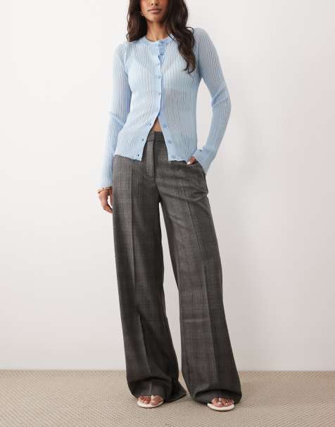 Mango - Elegante geruite flare-broek in antracietgrijs - view 1