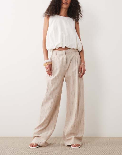 Mango – Elegante Hose aus Leinenmix in Beige mit Nadelstreifen und geradem Schnitt, 2 von 5