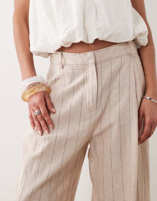 Mango – Elegante Hose aus Leinenmix in Beige mit Nadelstreifen und geradem Schnitt, 3 von 5