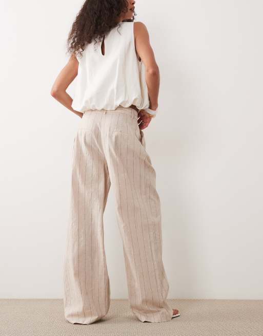Mango – Elegante Hose aus Leinenmix in Beige mit Nadelstreifen und geradem Schnitt, 4 von 5