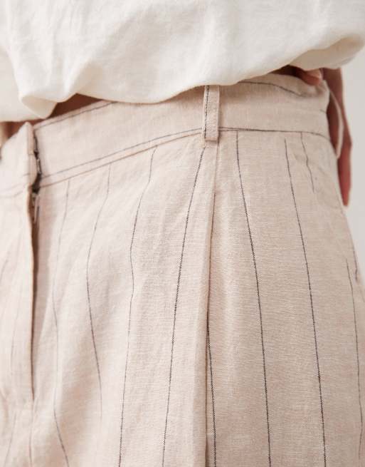 Mango – Elegante Hose aus Leinenmix in Beige mit Nadelstreifen und geradem Schnitt, 5 von 5