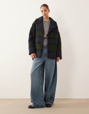 Mango - Elegante Jacke in Blau und Grün kariert-Marineblau