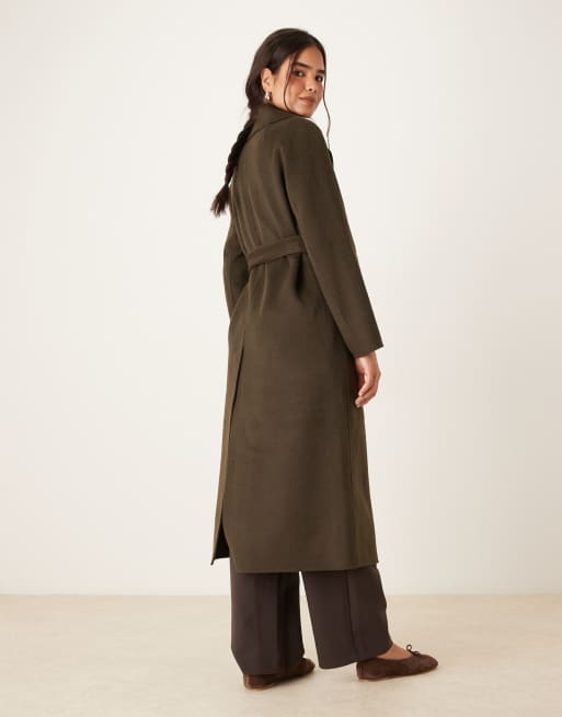 Mango - Elegante jas met strikceintuur in kaki, 4 van 4