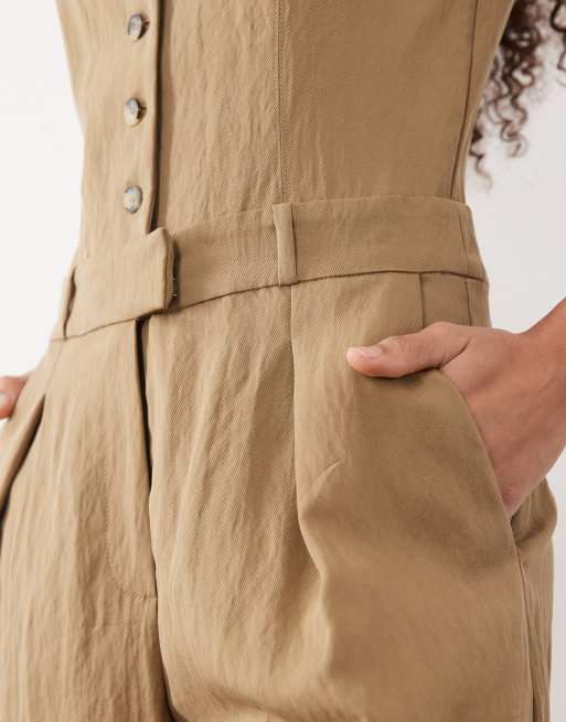 Mango - Elegante jumpsuit met knoopsluiting in licht kaki, 3 van 4