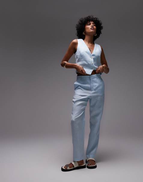 Mango – Elegante Leinenhose in Blau, Kombiteil - view 1