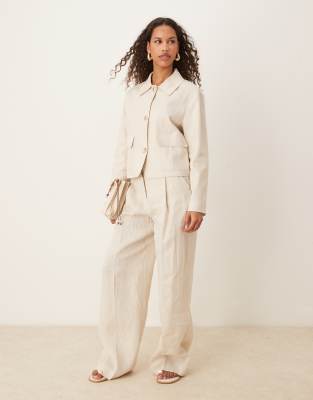Mango - Elegante Leinenhose in Steinbeige mit weitem Bein und Bundfalten, Kombiteil-Neutral