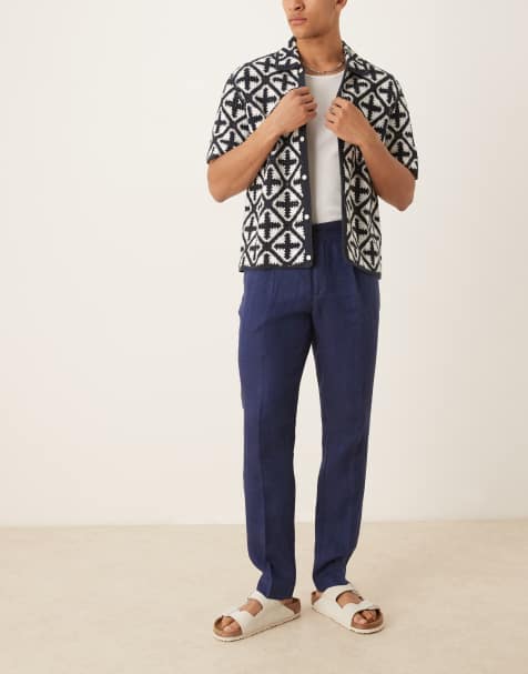 Mango - Elegante linnen broek in marineblauw - view 1