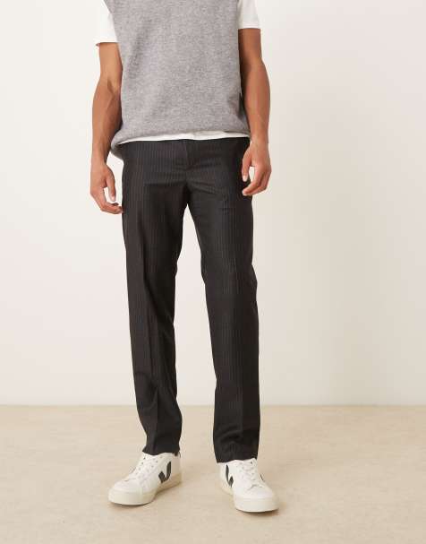 Mango – Elegante Nadelstreifenhose aus reiner Wolle in Anthrazit mit Bundfalten - view 1