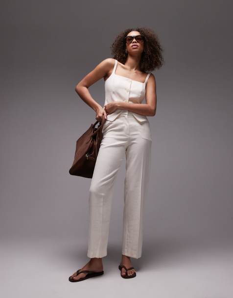 Mango - Elegante pantalon met linnenlook in beige, deel van co-ord set - view 1
