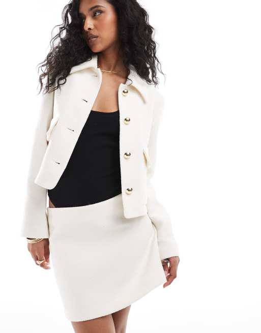 Mango - Elegante rok van co-ord set met knoopsluiting voor in wit