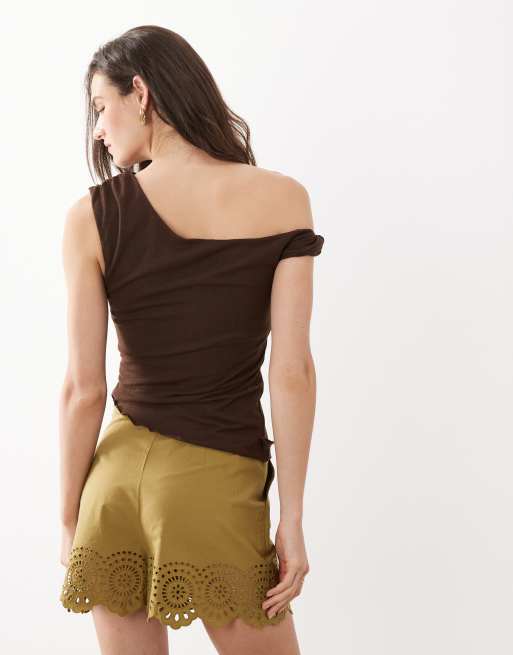 Mango - Elegante short van 100% katoen met borduursel in olijfgroen, 5 van 5