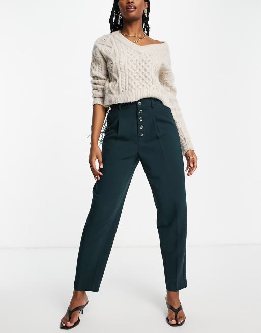 Mango – Elegante, vorn geknöpfte Hose in Blaugrün