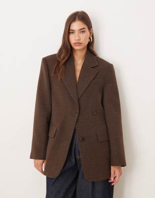 Mango - Eleganter, angerauter Oversize-Blazer in kariertem Braun-Brown