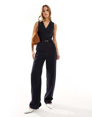 Mango - Eleganter Jumpsuit in Marineblau mit Westenoberteil-Schwarz