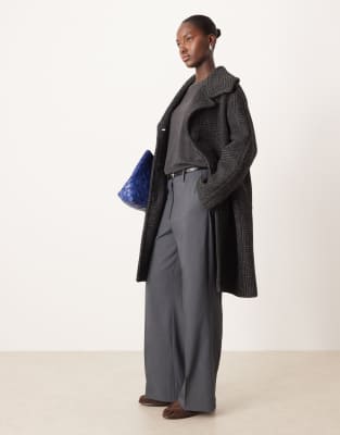 Mango - Eleganter, karierter Mantel aus Wollmix in Anthrazit-Grau