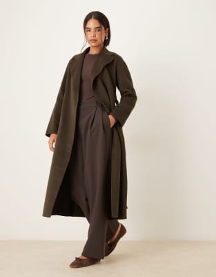 Mango - Eleganter Mantel in Khaki mit Bindegürtel-Grün