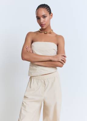 Mango - Elfenbenshvid asymmetrisk bandeau-top med rynkede sider - Del af sæt - view 1