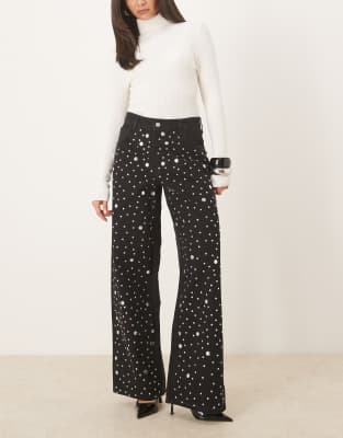 Mango Elina 100% Cotton Straight Leg Jeans With Embellishments In Black