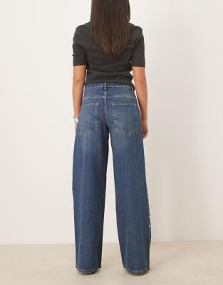 Mango Elina 100% Cotton Straight Leg Jeans With Embellishments In Blue