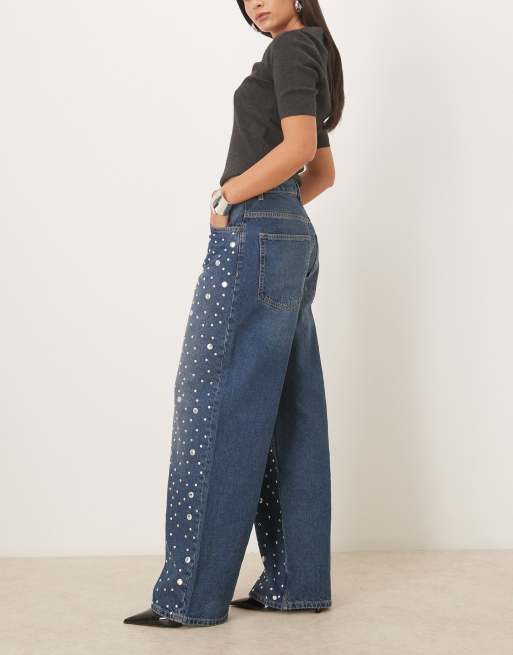 Mango - Elina - Blå jeans med lige ben og udsmykninger i 100% bomuld, 3 af 5