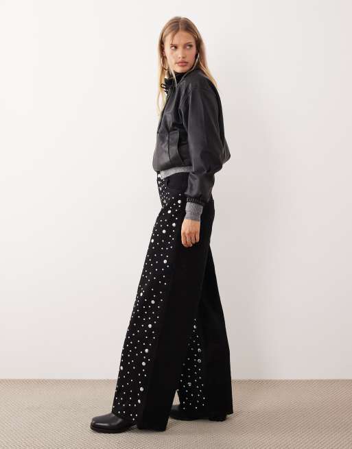 Mango – Elina – Svarta jeans med raka ben och utsmyckning i 100% bomull, 2 av 5
