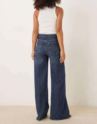 Mango Elise Cotton Mix Pleat Front Wide Leg Jean In Blue