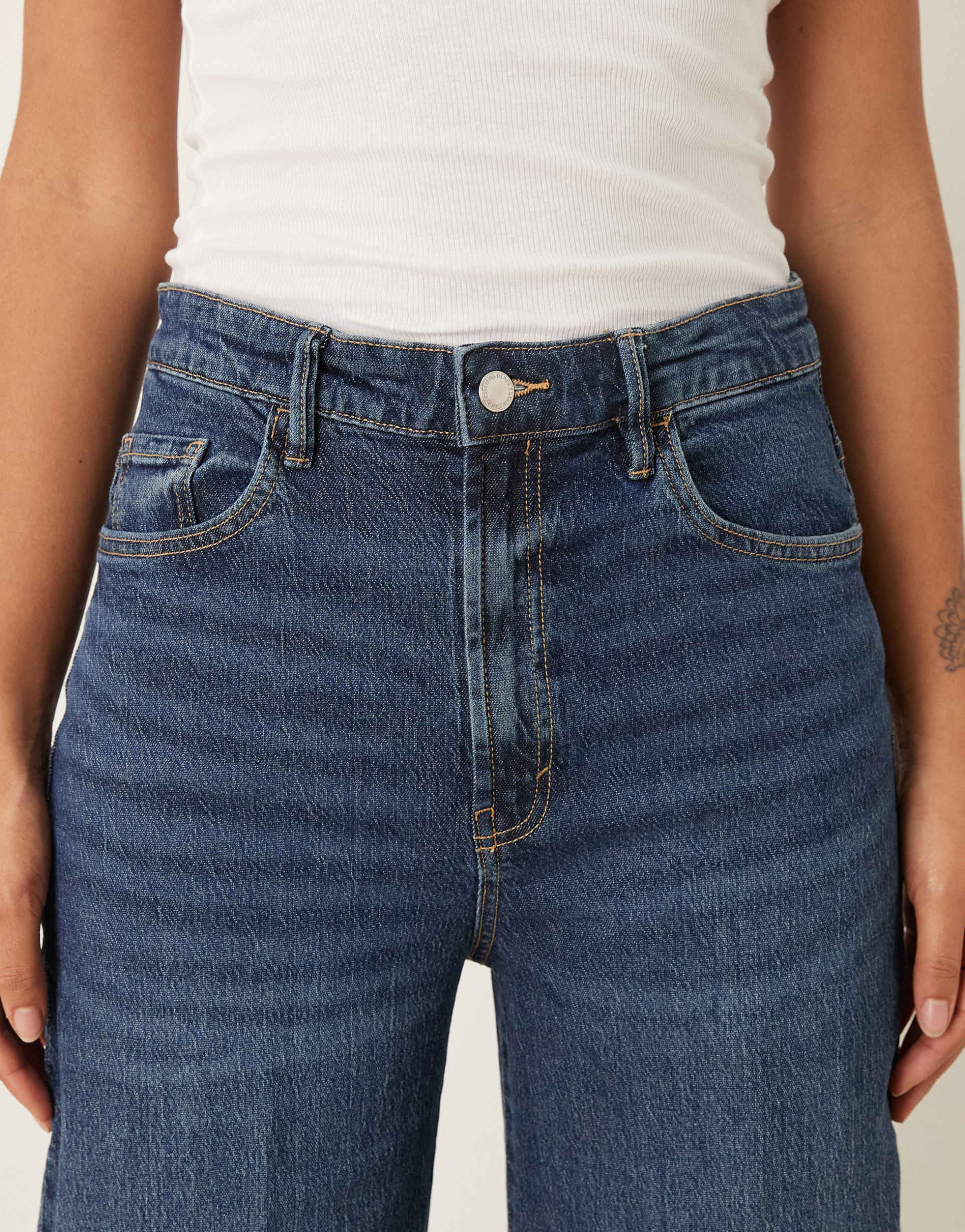Mango Elise cotton mix pleat front wide leg jean in dark blue