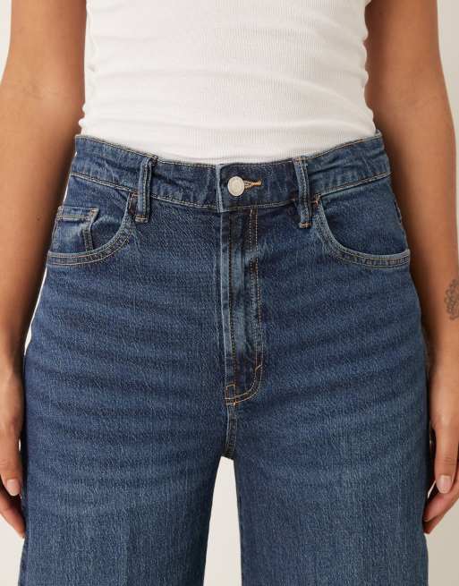 Mango Elise cotton mix pleat front wide leg jean in dark blue, 5 of 5