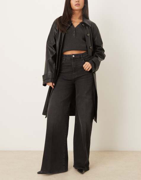 Mango Elise cotton mix pleated front wide leg jeans in gray - view 1