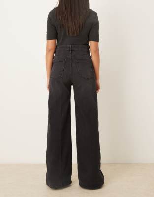 Mango Elise Cotton Mix Pleated Front Wide Leg Jeans In Gray