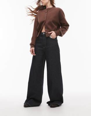 Mango - Elise - Longline-Jeans in Dunkelblau mit weitem Bein