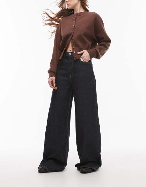Mango Elise longline wide leg jeans in dark blue - view 1