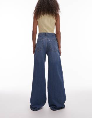 Mango Elise Longline Wide Leg Jeans In Blue