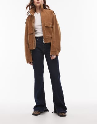 Mango Mango Elle split hem flare jean in dark blue