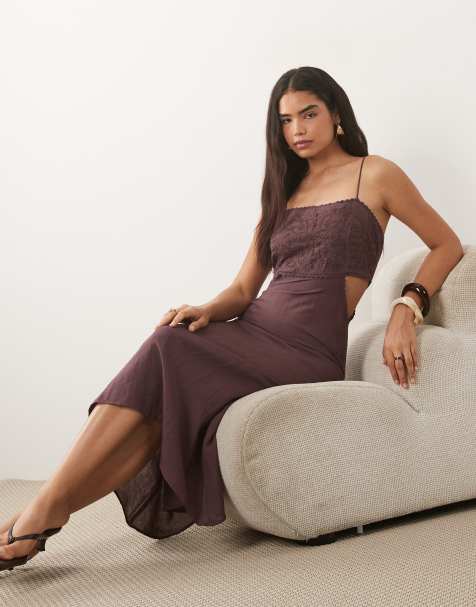 Mango embellished cut out midi dress in aubergine