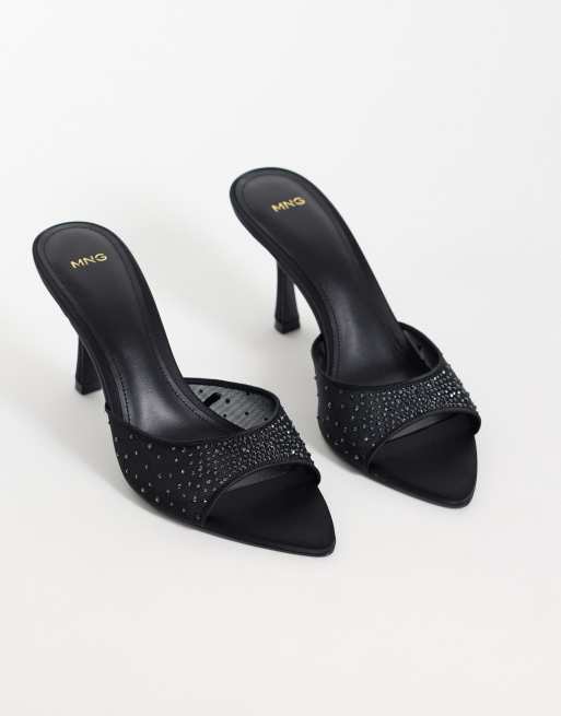 Mango embellished heeled mule in black , 2 of 4