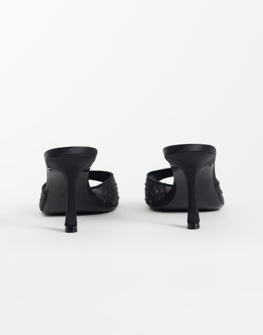 Mango embellished heeled mule in black , 3 of 4