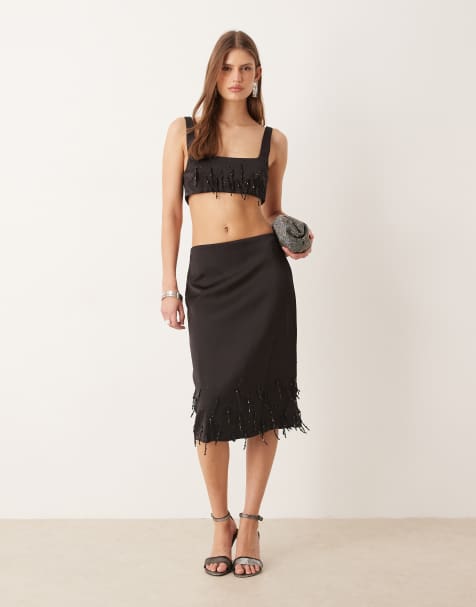 Mango embellished knee length skirt co-ord in black - view 1