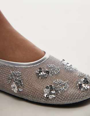 MANGO EMBELLISHED MESH BALLET FLATS 