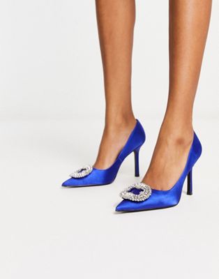 Mango embellished pointed heeled shoes in cobalt