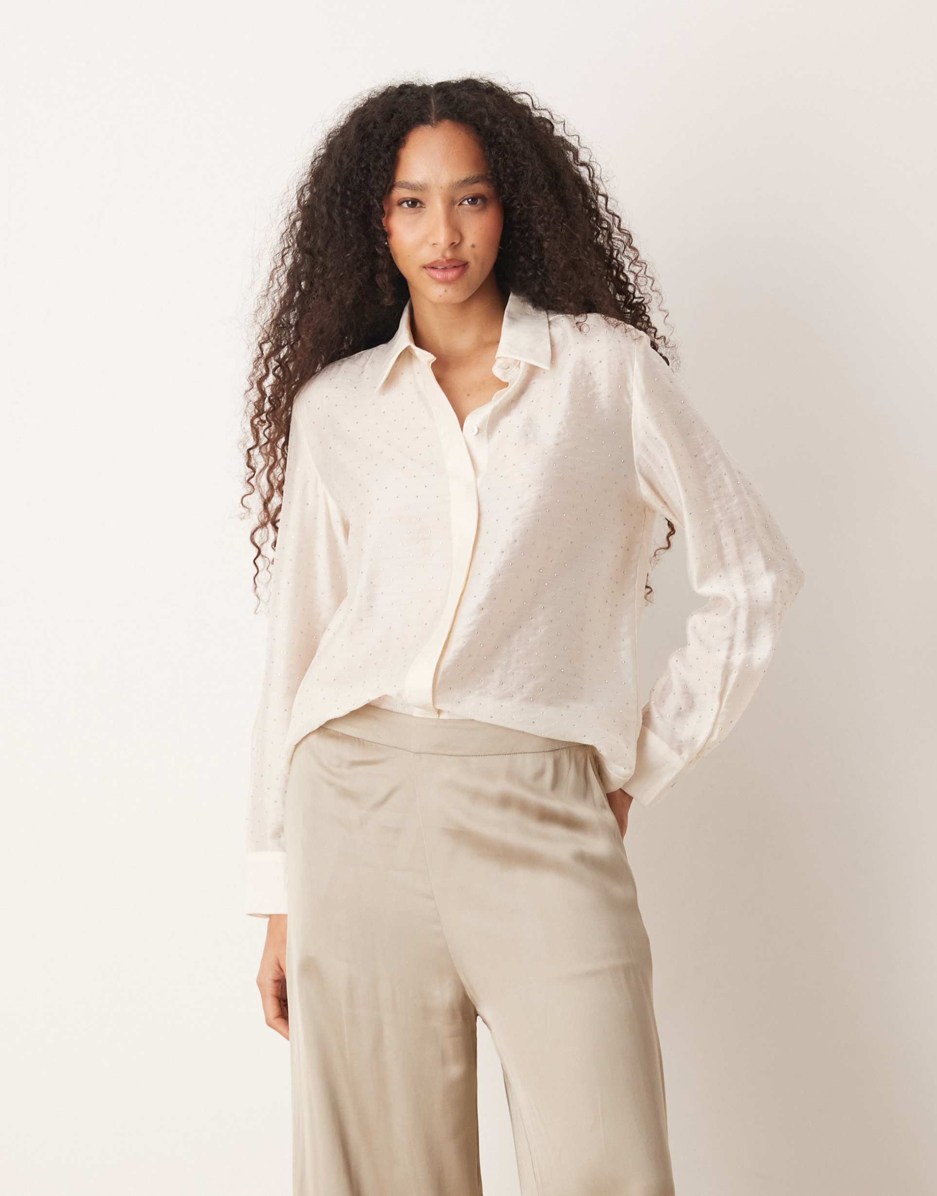 mango embellished shirt in cream
