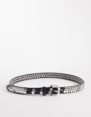 Mango Embellished Studded Slim Belt In Pattern