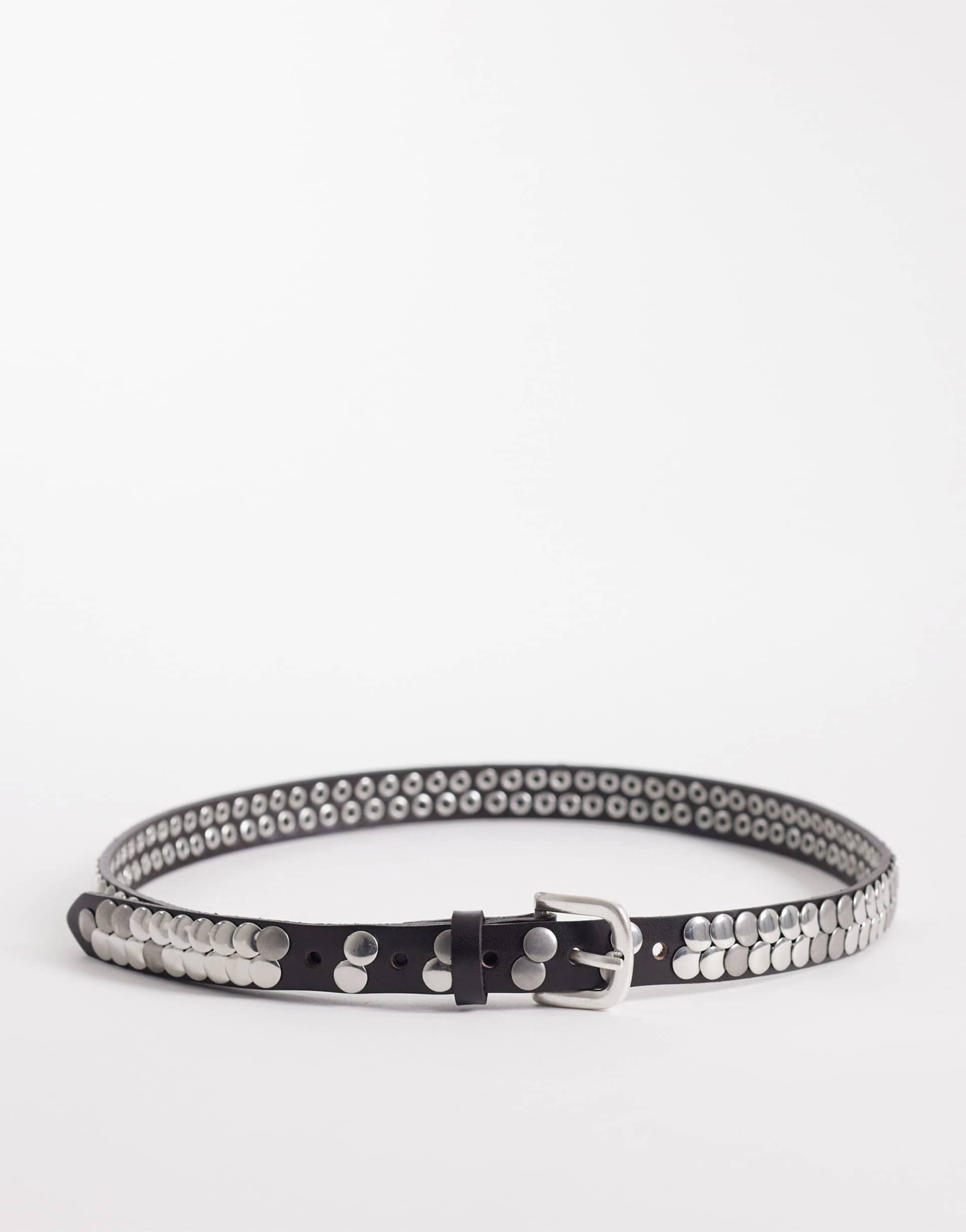 mango embellished studded slim belt in black