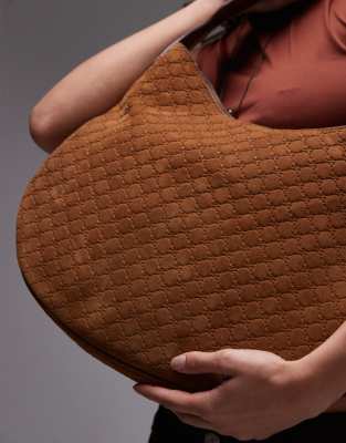 Mango Embossed Monogram Leather Bag In Brown