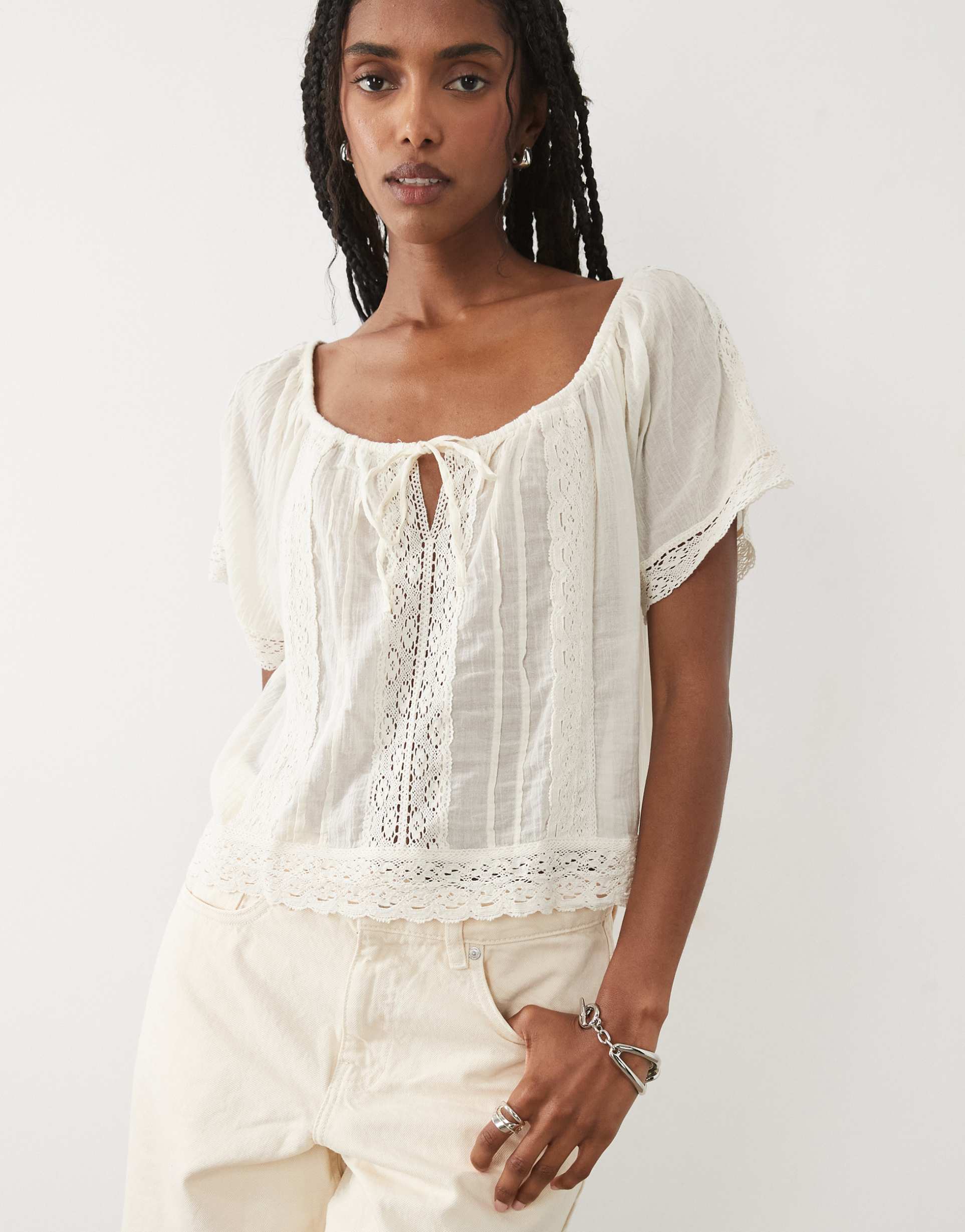 mango embroidered blouse in cream
