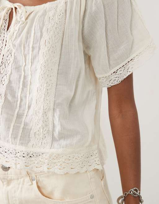 Mango embroidered blouse in cream, 3 of 4