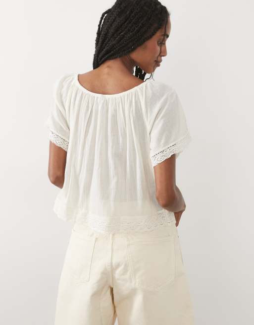 Mango embroidered blouse in cream, 4 of 4